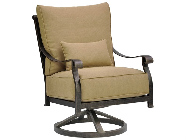 Castelle Madrid Deep Seating Cast Aluminum High Back Swivel Rocker Lounge Chair with One Kidney Pillow