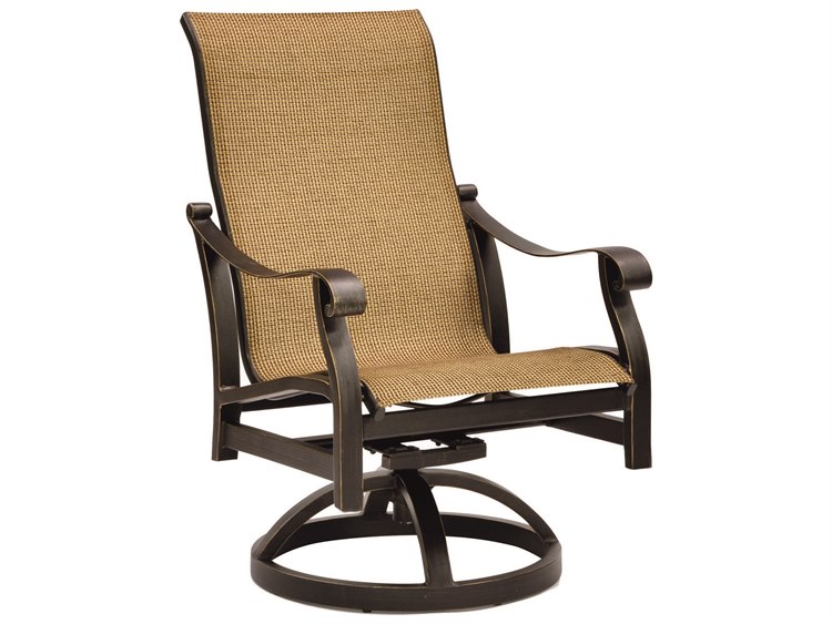 Castelle Madrid Sling Dining Cast Aluminum Swivel Rocker Outdoor Dining Arm Chair