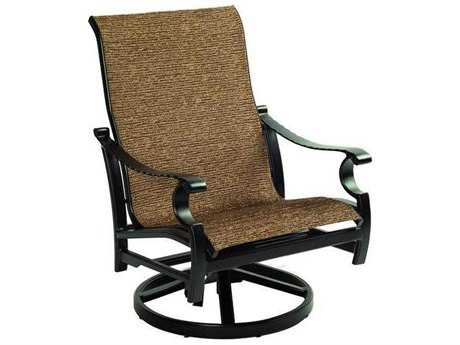 Castelle Monterey Sling Dining Cast Aluminum Swivel Rocker Lounge Chair