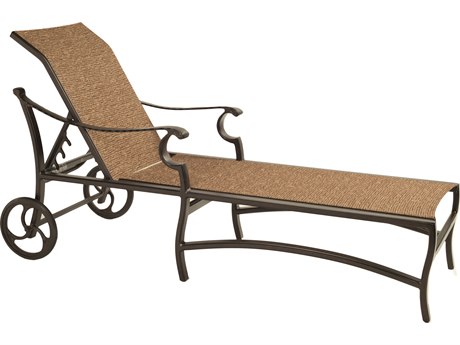 Castelle Monterey Sling Dining Cast Aluminum Adjustable Chaise Lounge with Wheels