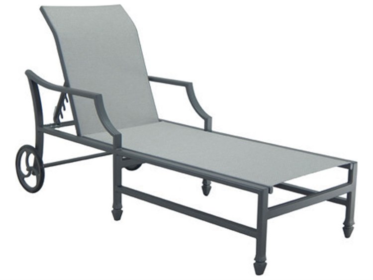 Castelle Lancaster Sling Dining Aluminum Adjustable Chaise Lounge with Wheels