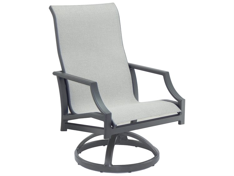 Castelle Lancaster Sling Dining Aluminum Swivel Rocker Outdoor Dining Arm Chair
