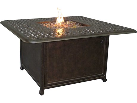 Castelle Sienna Cast Aluminum 42 Square Vintage Coffee Table with Firepit and Lid