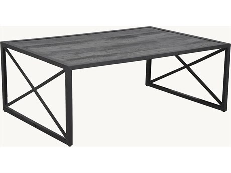 Castelle Saxton Aluminum 48''W x 32''D Large Rectangular Coffee Table with Xaria Cast Pattern