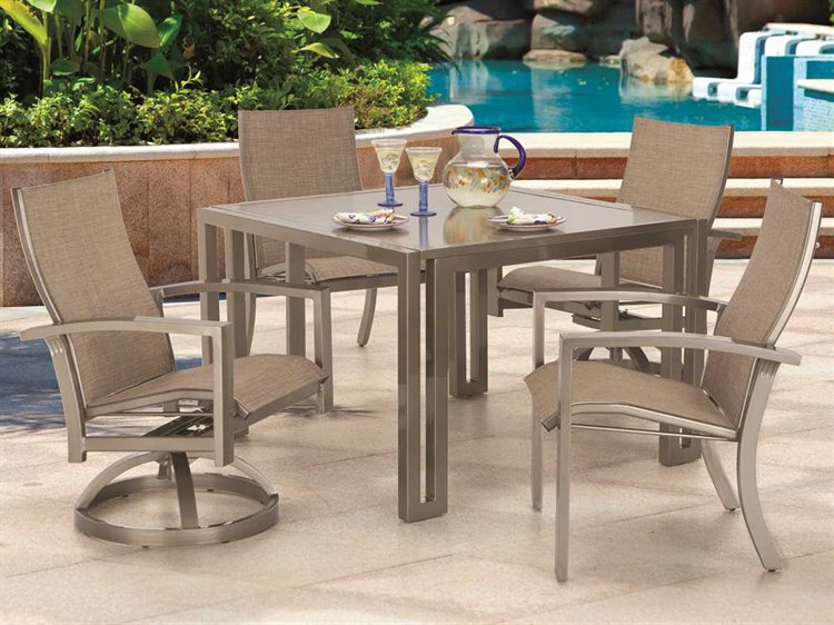 Castelle Orion Sling Cast Aluminum Outdoor Patio Dining Set