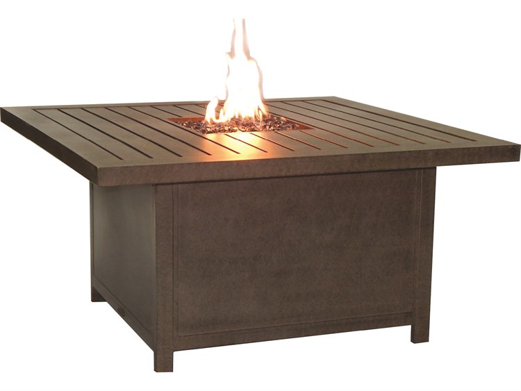 Castelle Moderna Cast Aluminum 52 x 36 Rectangular Coffee Table with Firepit and Lid
