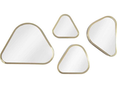 Luxecor Brushed Brass Pebble Mirrors Metal Wall Art Set of 4