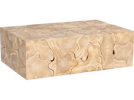Luxecor Flow Teak Slice Rectangular Wood Bleached Beige Coffee Table