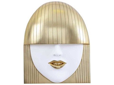 Phillips Collection Large White and Gold Leaf Smile Fashion Faces 3D Wall Art