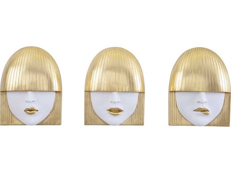 Phillips Collection Small White and Gold Leaf Fashion Faces 3D Wall Art Set of 3