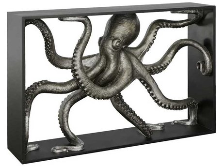 Luxecor Octo Framed Rectangular Wood Silver Leaf Black Console Table