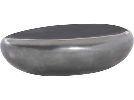 Luxecor River Stone Oval Metal Polished Aluminum Coffee Table