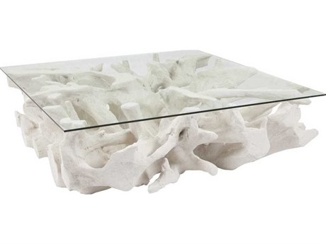 Luxecor Square Glass White Stone Coffee Table