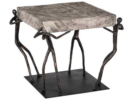 Phillips Collection Square Wood Gray Stone Black End Table
