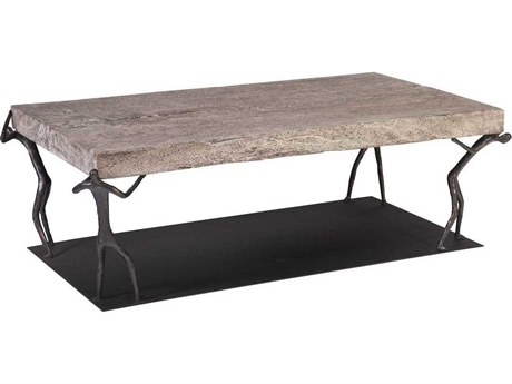 Phillips Collection Rectangular Wood Gray Stone Black Coffee Table