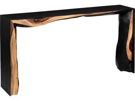 Luxecor Framed Waterfall Rectangular Metal Natural Brown Black Console Table