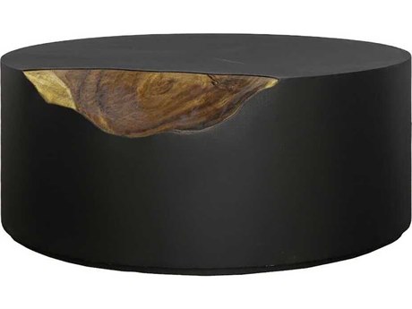 Phillips Collection Cornered Round Metal Natural Black Brown Coffee Table