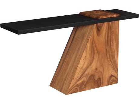 Luxecor Slant Rectangular Metal Natural Black Brown Console Table