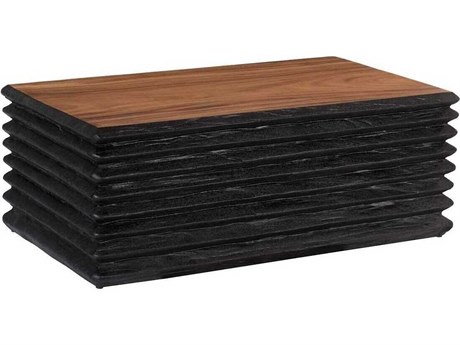 Phillips Collection Layered Rectangular Wood Natural Black Brown Coffee Table