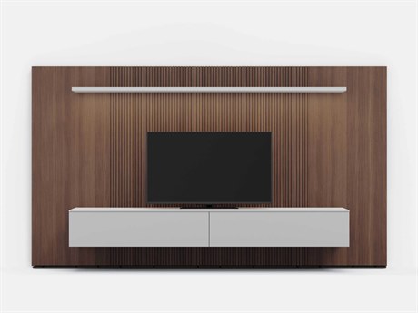 Pianca Spazio 149" Walnut Wood Fog Grey Media Console