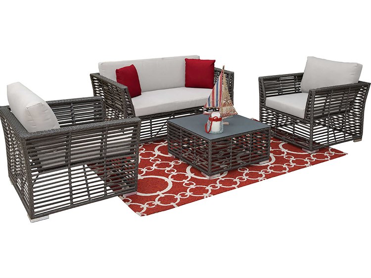 Panama Jack Graphite Wicker Cushion Outdoor Patio Lounge Set