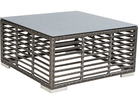 Panama Jack Outdoor Graphite Wicker 28''Wide Square Glass Top Coffee Table