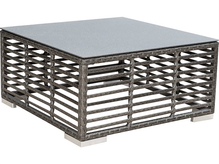 Panama Jack Outdoor Graphite Wicker Square Glass Top Coffee Table