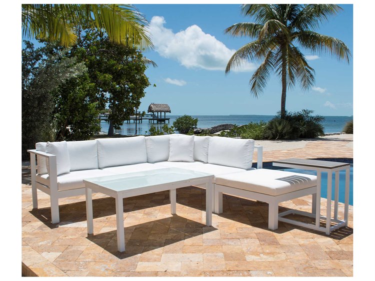 Panama Jack Outdoor Sancastle White Aluminum Cushion 5 Piece Sectional Lounge Set