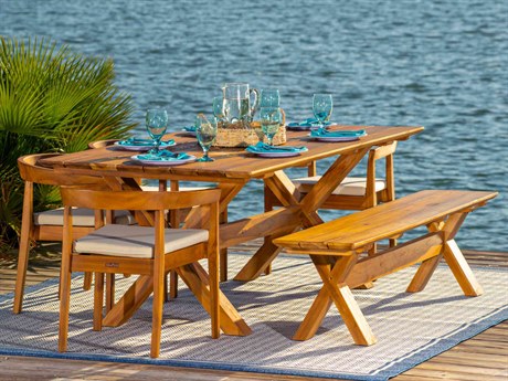 Panama Jack Bali Teak 7-Piece Rectangular Dining Table with Bench