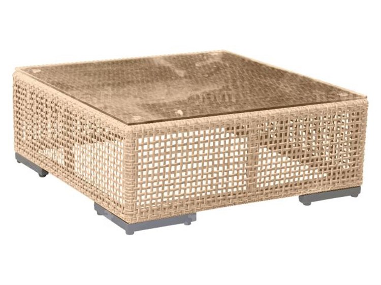 Panama Jack Outdoor Austin Aluminum Wicker Honey Square Glass Top Coffee Table