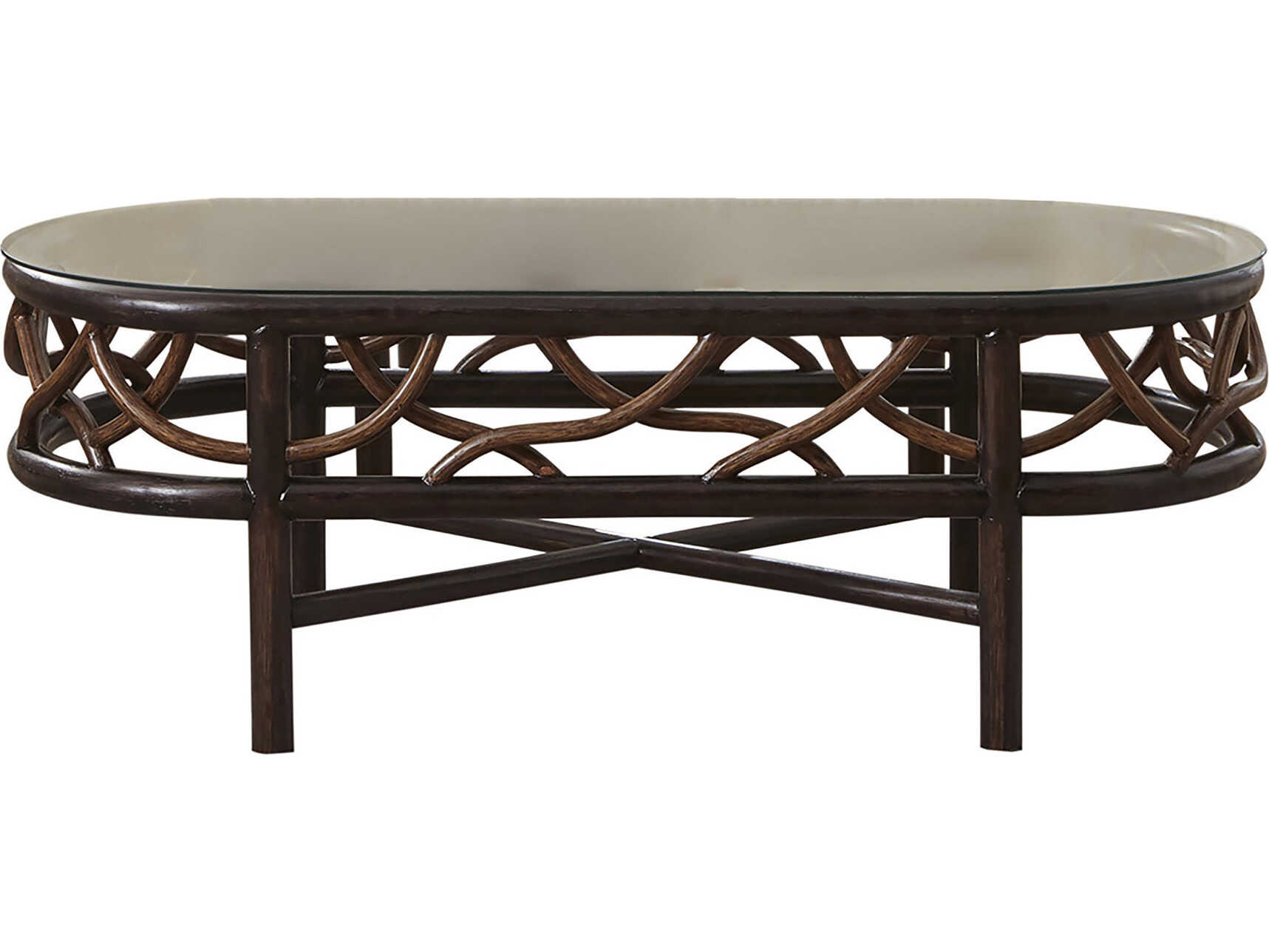 Panama Jack Trinidad Wicker 45''W x Rectangular Glass Top Table | PJPJS1401BLKCT