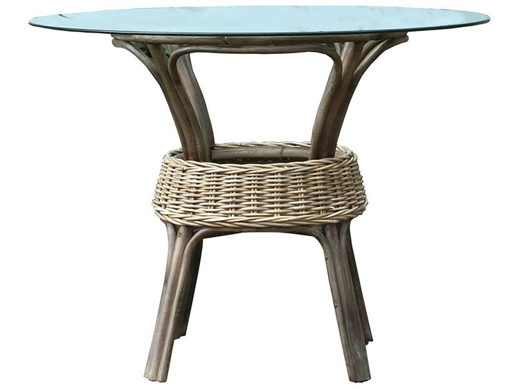 Panama Jack Sunroom Exuma Wicker Stackable 48''Wide Round Glass Top Dining Table