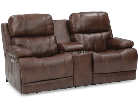 Palliser Kenaston Leather Upholstery Console Loveseat Power Recliner with Cupholder with Power Headrest