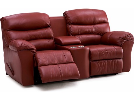Palliser Durant Leather Upholstery Console Loveseat Power Recliner with Cupholder