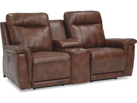 Palliser Westpoint Leather Upholstery Console Loveseat Power Recliner with Cupholder