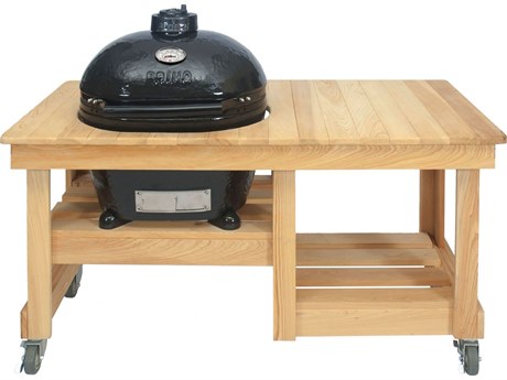 Primo Oval Large Charcoal Grill with Cypress Countertop Table