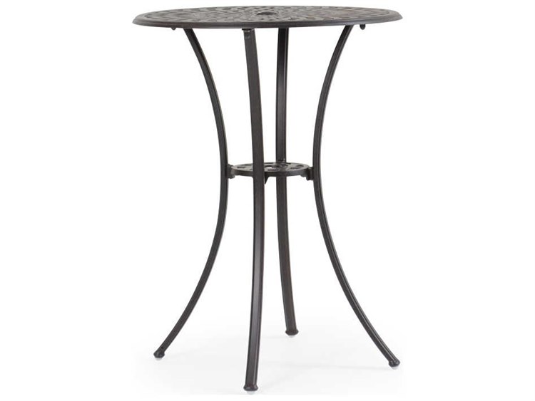Watermark Living Oxford Cast Aluminum Weathered Black 30'' Round Bar Table with Umbrella Hole