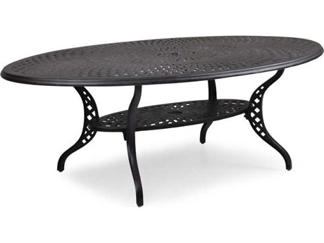 Watermark Living Oxford Cast Aluminum Weathered Black 66''W x 44''D Oval Elliptical Dining Table with Umbrella Hole