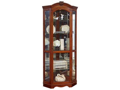 Pulaski Hardwood Warm Cherry Brown Mirrored Corner Curio Display Cabinet