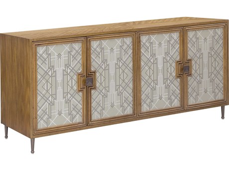 Pulaski 65" Rubberwood Light Wood With Gray & White Credenza Sideboard