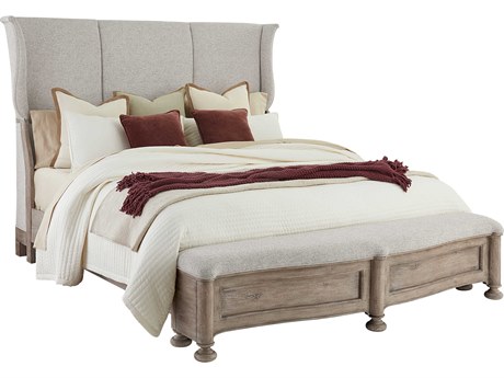 Pulaski Higgins Street Woodland Stone Gray Rubberwood Upholstered Queen Sleigh Bed
