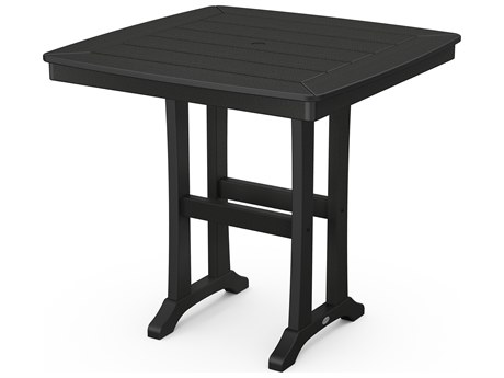 POLYWOOD® Nautical Recycled Plastic Trestle 37'' Square Counter Table with Umbrella Hole