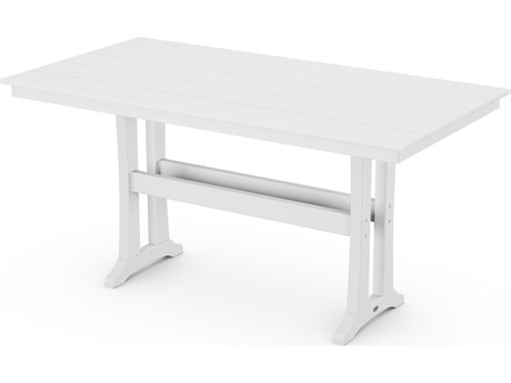 POLYWOOD® Farmhouse Recycled Plastic Trestle 72''W x 37''D Rectangular Counter Table with Umbrella Hole