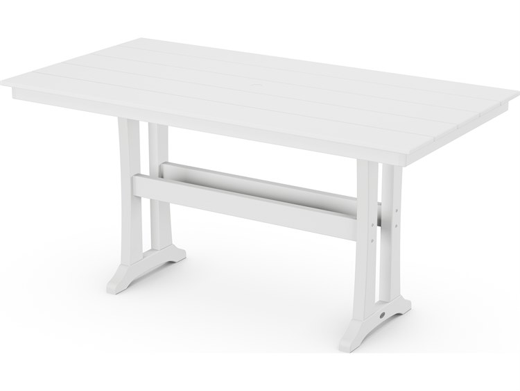 POLYWOOD® Farmhouse Recycled Plastic Trestle 72''W x 37''D Rectangular Counter Table with Umbrella Hole