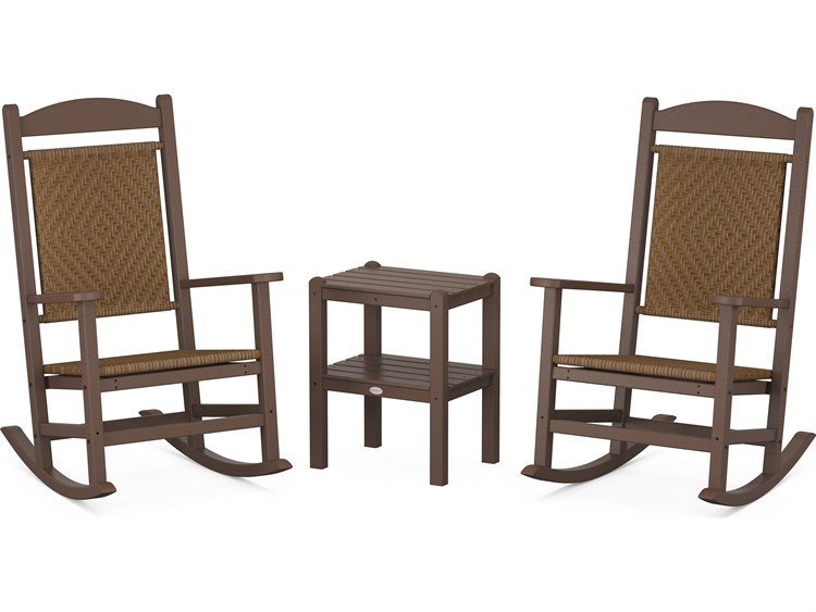 POLYWOOD® Presidential Mahogany Recycled Plastic Rocker 3-Piece Set with Tigerwood Weave