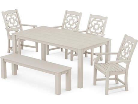 POLYWOOD® Martha Stewart Exclusive Chinoiserie 6-Piece Parsons Patio Dining Set with Bench
