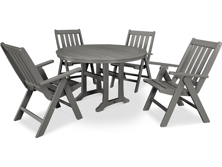 POLYWOOD® Vineyard Recycled Plastic 5 Piece Nautical Trestle Folding Dining Set