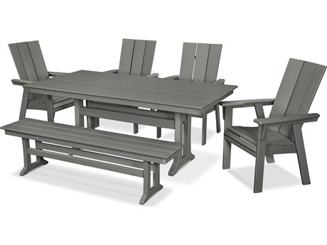 POLYWOOD® Modern Recycled Plastic 6 Piece Farmhouse Dining Set with Bench