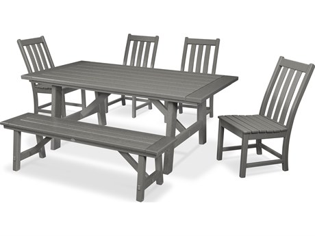 POLYWOOD® Vineyard Recycled Plastic 6 Piece Rustic Farmhouse Dining Set with Bench