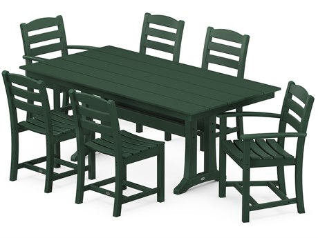 POLYWOOD® La Casa Cafe Recycled Plastic 7 Piece Farmhouse Trestle Dining Set in Green